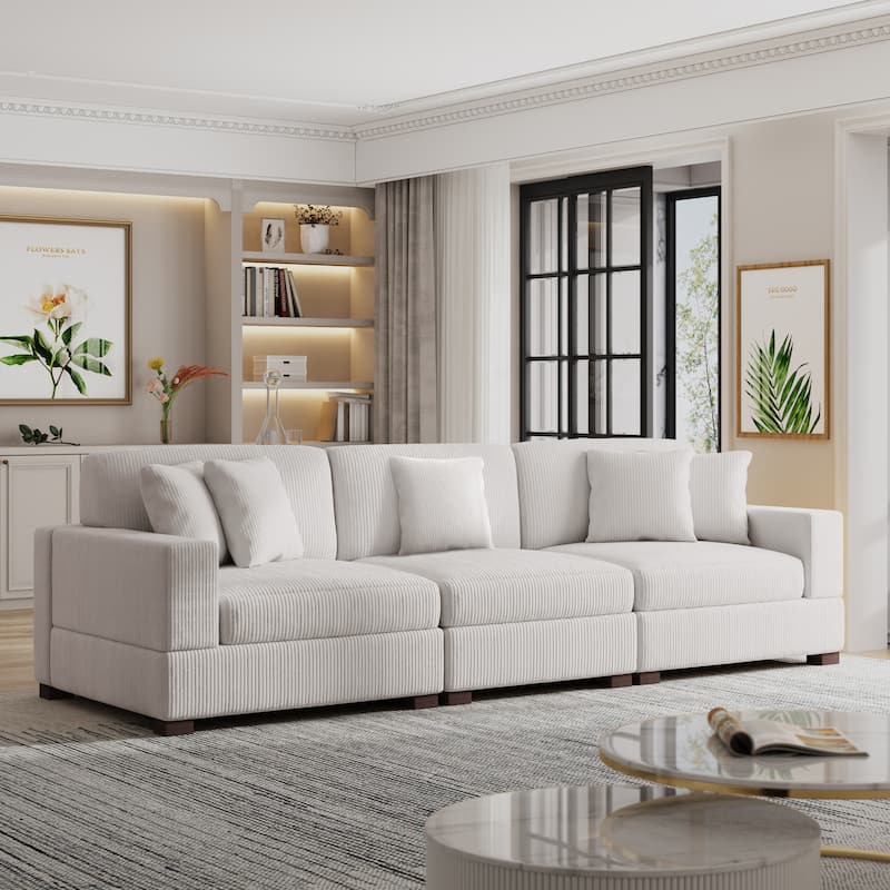 Modern Oversized Modular Sectional Sofa Set With Pillows - Beige-Armchair&Armless Chair