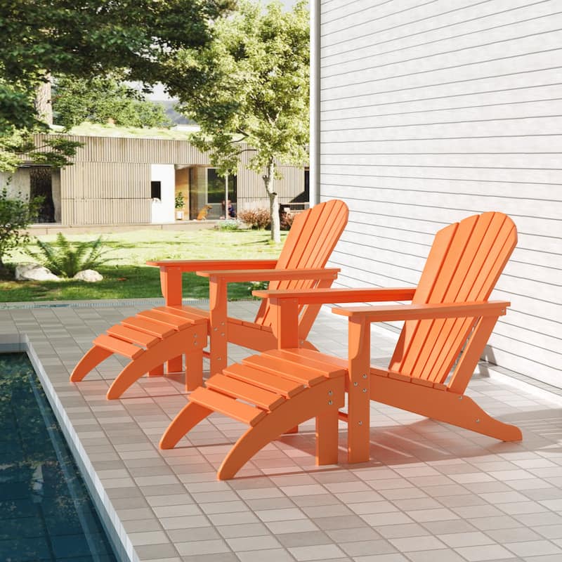 Altura Outdoor Eco-Friendly All Weather Adirondack Chairs with Ottomans (4-Piece Conversation Set) - Orange