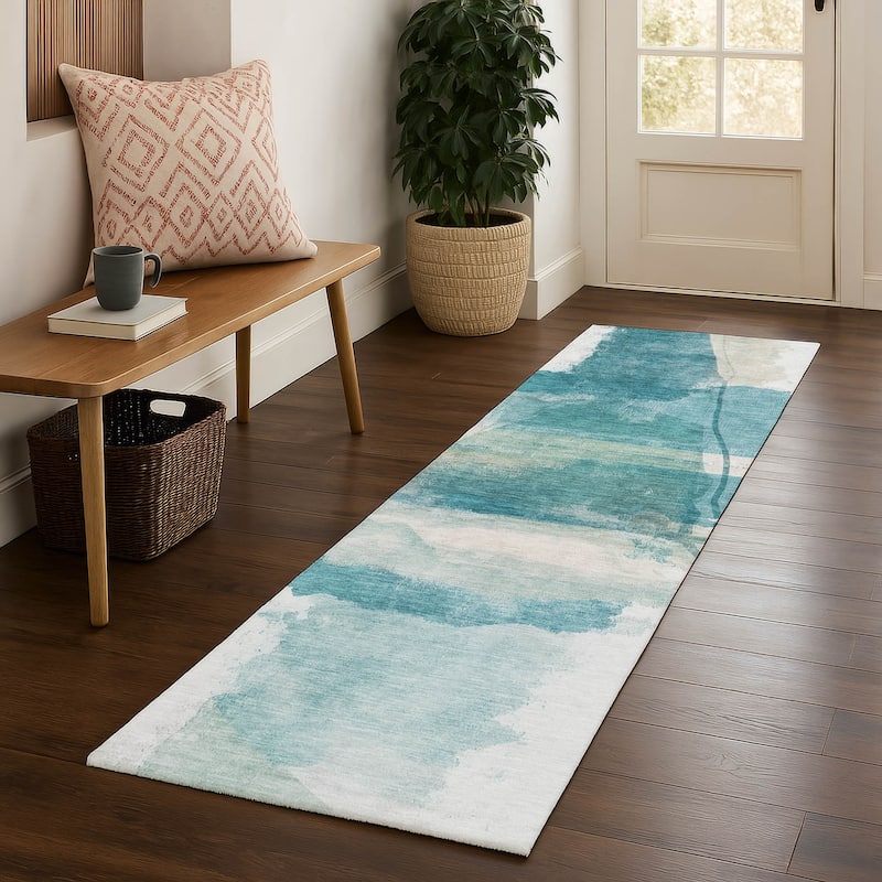 Premium Washable Super Soft Contemporary Chic Mayfield Rug - Teal - 2'3" x 7'6"