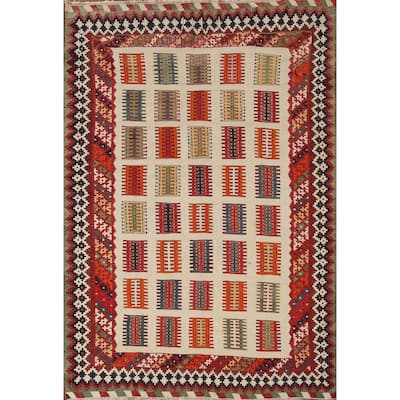 Coral Kilim Qashqai Persian Rug Flatweave Vintage Wool Carpet - 5'3"x 7'3"