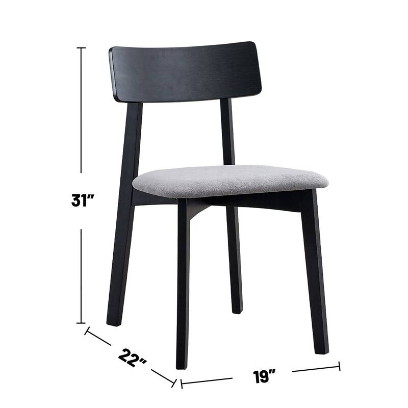 Set of 2 Linen Upholstered Dining Chairs with Curved Back in Gray and Black