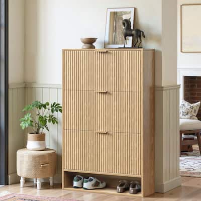31.5''W Shoe Storage Cabinet for Entryway with 3 Flip Drawers, Fluted Slim Shoe Cabinet for Foyer, Hallway