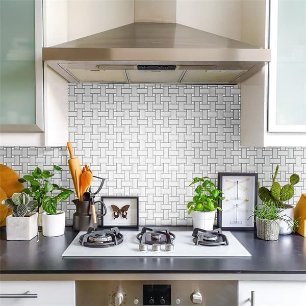 slide 2 of 19, Merola Tile Metro Basketweave White w/ Glossy White Dot 11-3/4" x 11-3/4" Porcelain Mosaic Floor and Wall Tile