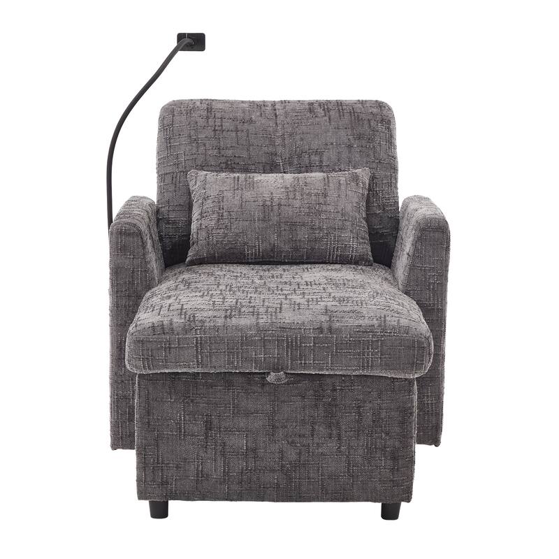 Multifunctional Lazy Person Sofa Recliner,Storage Backrest With Cell Phone Bracket Chenille Single Leisure Chair