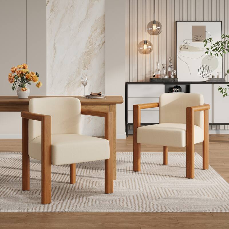Christopher Knight Home - Alder Upholstered Dining Chair Set with Rubber Wood Frame - 2 Piece - Beige+Walnut