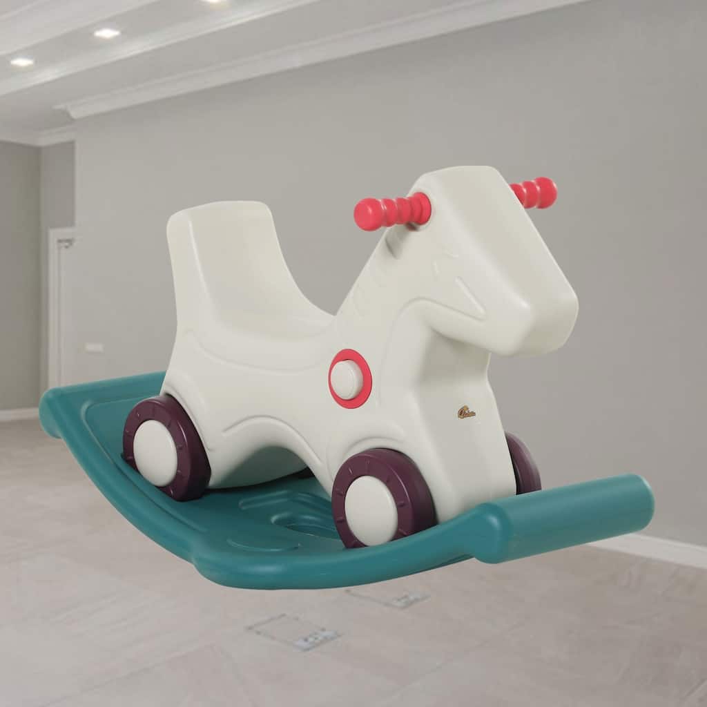 Kids 2-in-1 Rocking Horse & Sliding Car, Indoor & Outdoor Ride-On Toy with Detachable Base and Smooth Materials - Grey