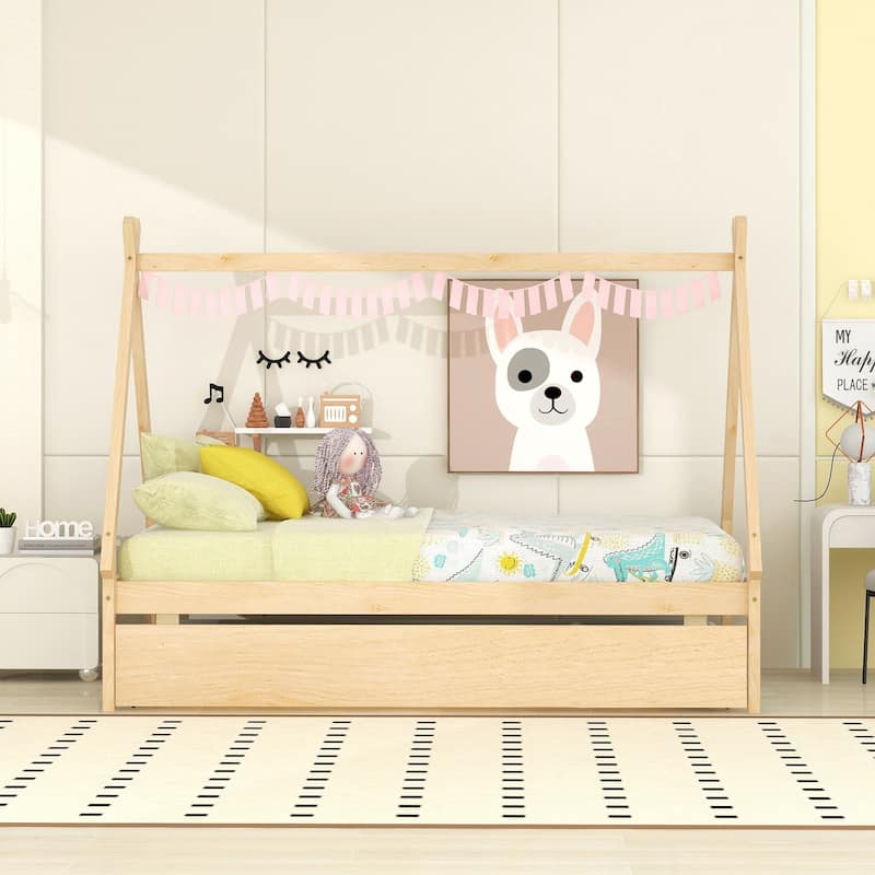 Twin size Tent Floor Bed with Trundle