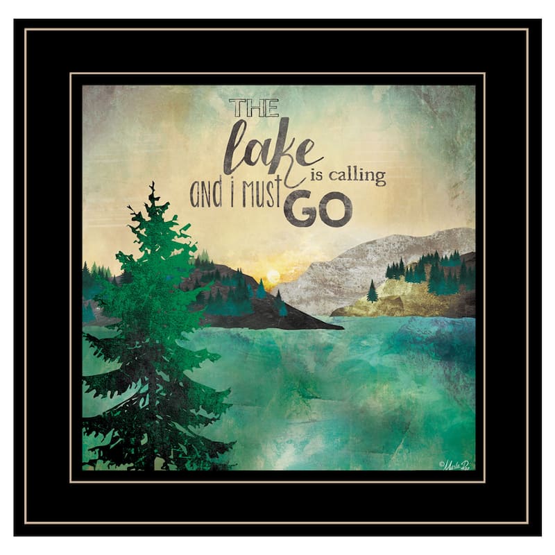 TrendyDecor4U "The Lake is Calling" Framed Print Wall Art by Marla Rae - Brown, Tan, Orange - Black