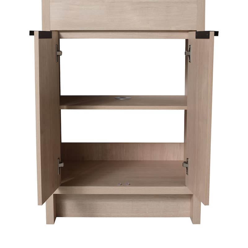 24 Inch Plywood Freestanding Bathroom Vanity With Adjustable Shelf and Black Integrated Ceramic Sink