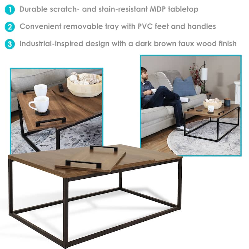 Industrial Coffee Table with Removable Serving Tray - 16 in H