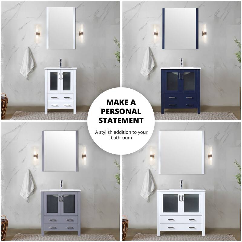 Bathroom Vanity with Ceramic Top, 28" x 32" Mirror, Soft Close Cabinet & Drawers, Scratch & Stain Resistant