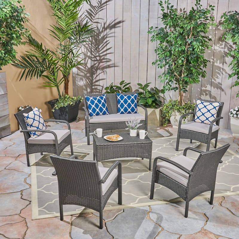 Cordoba Outdoor 6-piece Wicker Conversation Set by Christopher Knight Home - gray + silver +light grey cushion