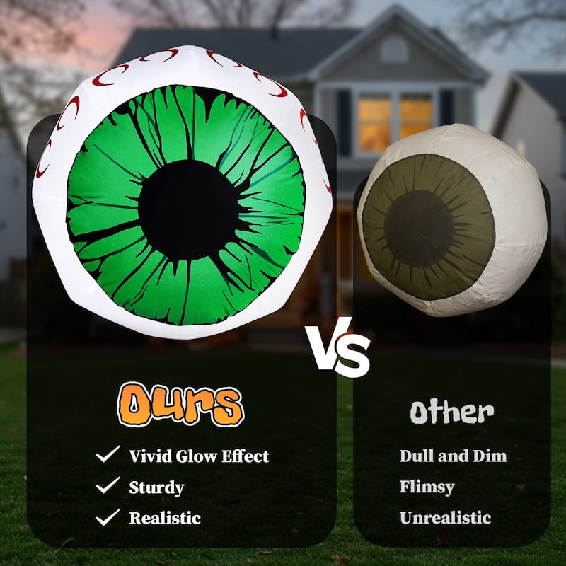 2-Pack 3ft Light-Up Halloween Inflatable Eyeballs for Indoor Outdoor Party Yard Decoration - 3-Feet