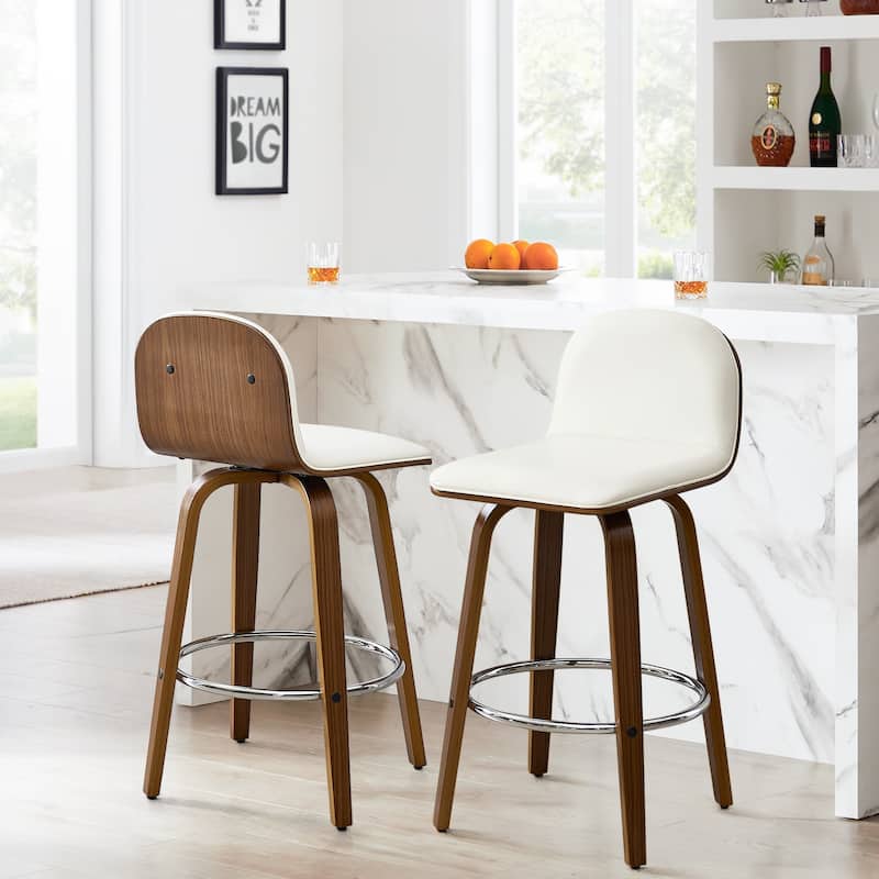 Upholstered Wood Swivel Bar Stools/ Counter Stool - Set of 2 - Cream - Bar Height