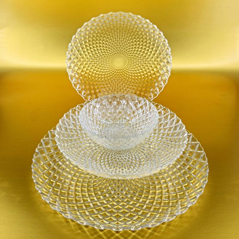 Unique Diamond Pattern Glass Dinner Set Perfect for Everyday Dining and Special Occasions - Set-16 - Clear