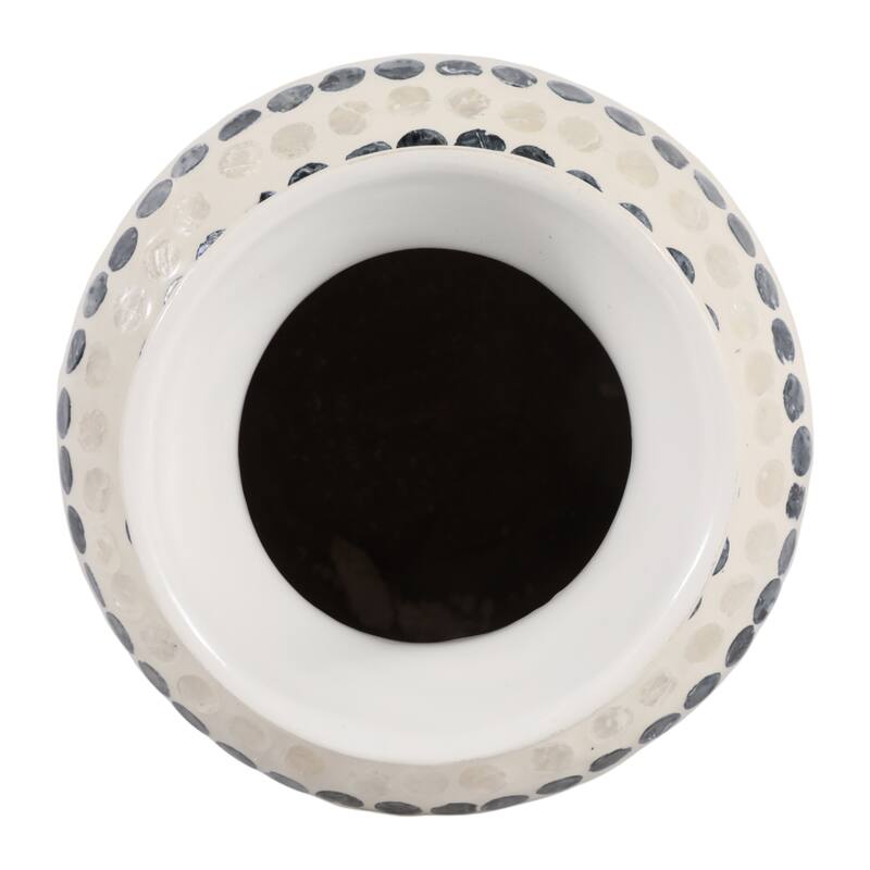 Decorative Vase - Shell Coastal Capiz Dots - Ivory and Blue