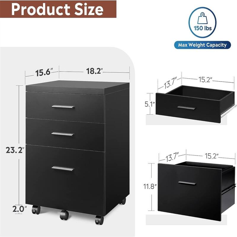 3 Drawer File Cabinet - 15.4"D x 18.5"W x 25.6"H