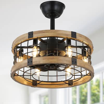 Cusp Barn 18 Inch Caged Ceiling Fan with Remote Control, Rustic Bladeless Ceiling Fan, Enclosed Farmhouse Fandeliers for Bedroom