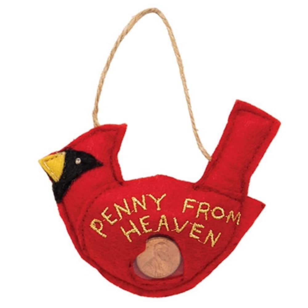 Red Felt Cardinal Ornament with Jute Hanger “Penny from Heaven” - 4 x 0.50 x 3 in.