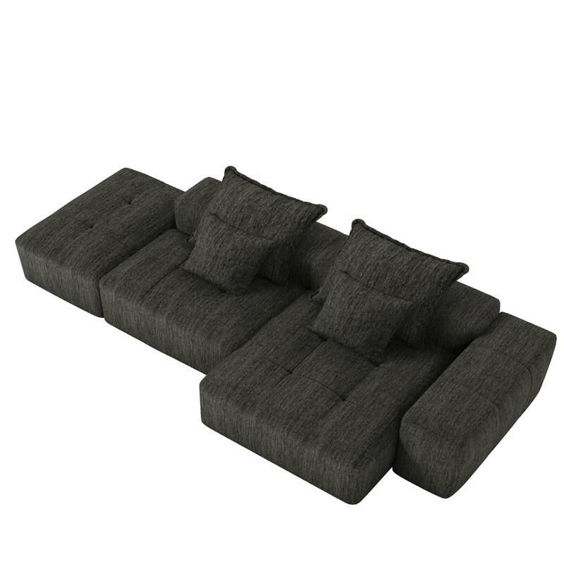 Oversized Modular Chenille Sectional Sofa with Ottoman, Chaise Lounge, 1 Armrest and 4 Pillows for Living Room