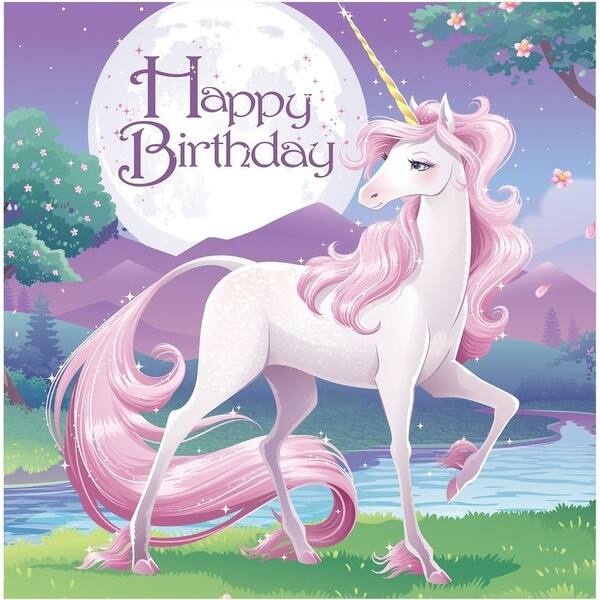 Shop Club Pack Of 192 Unicorn Fantasy Princess Happy Birthday Disposable Luncheon Napkins 6 5 Overstock 16673802
