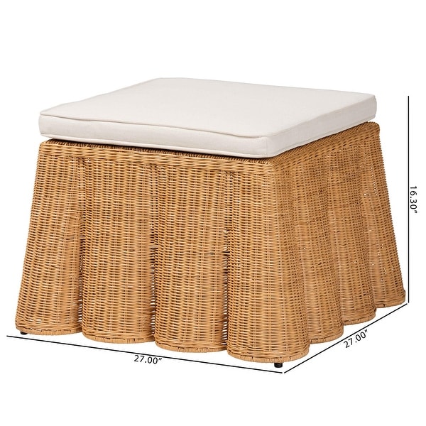 Palm Scallop Natural Rattan Ottoman with Cushion undefined