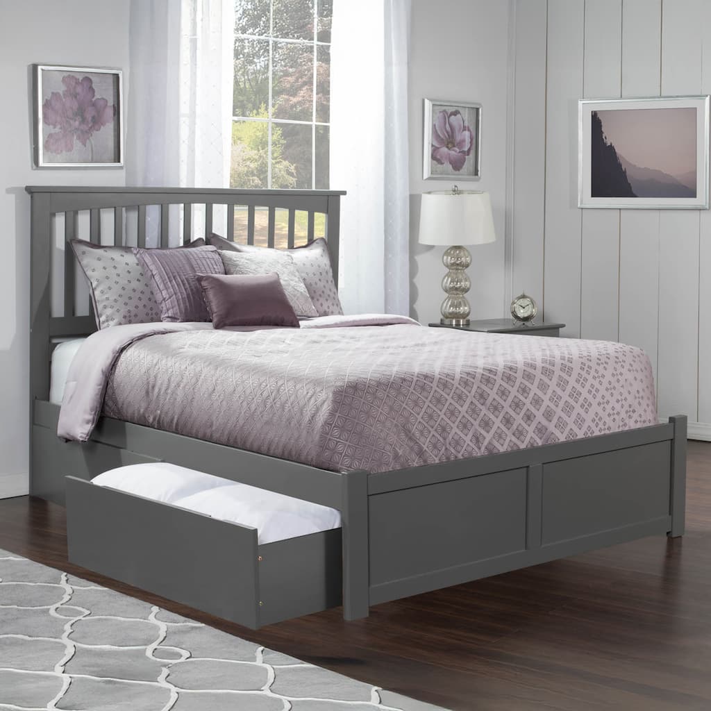 Mission King Platform Bed with 2 Drawers in Grey
