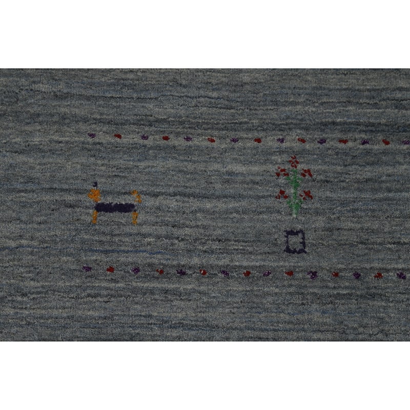 Hand Knotted Oriental 100% Wool Carpet Tribal Stripe Greys & Charcoal Gabbeh Area Rug - 8' 4'' X 5' 2''