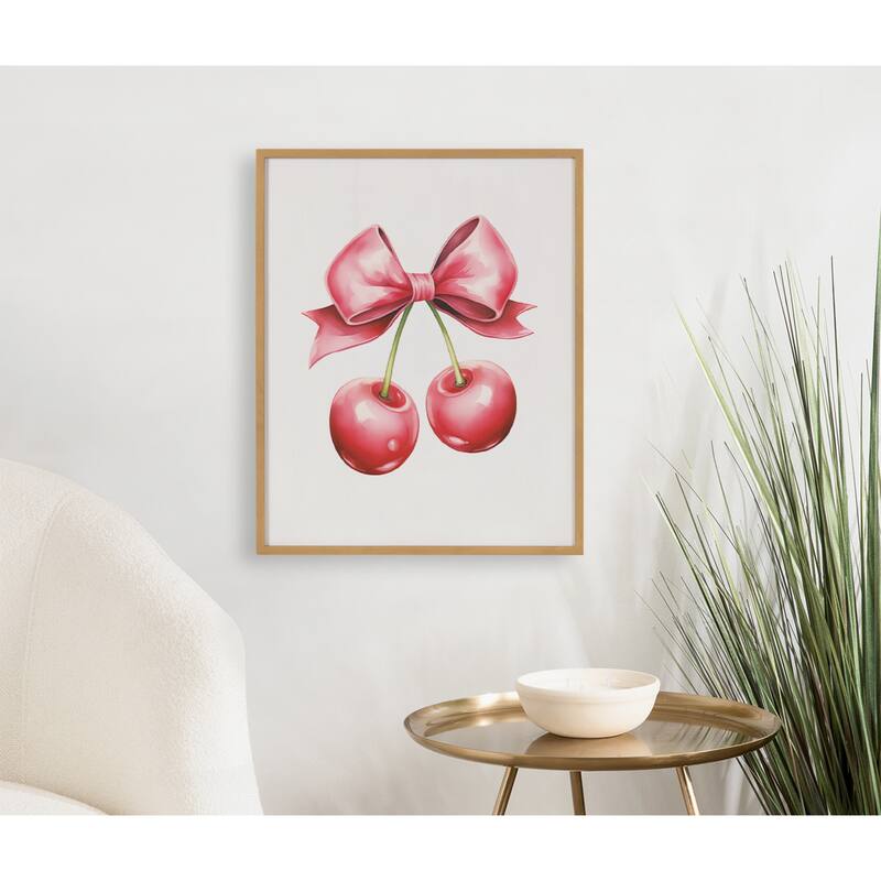 Kate and Laurel Gallery Coquette Preppy Retro Girly Red Pink Bow Cherries Print by The Creative Bunch Studio