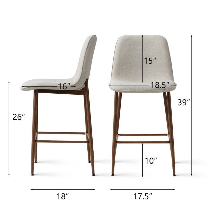 26" Seat Height Upholstered Counter Height Bar Stools with Walnut Metal Leg (Set of 3)