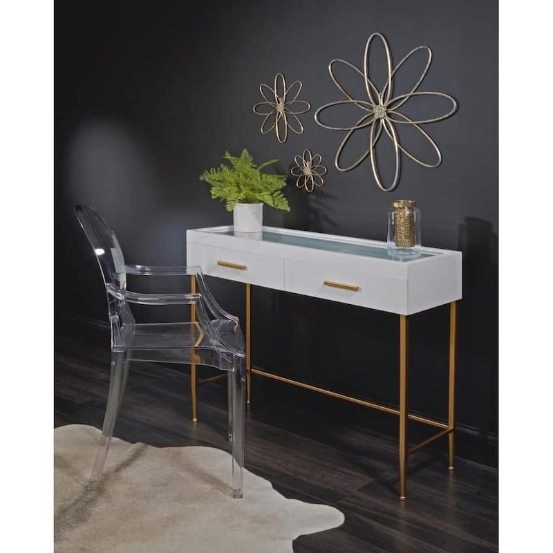 3 Piece Distressed Gold Metal Flower Wall Decor