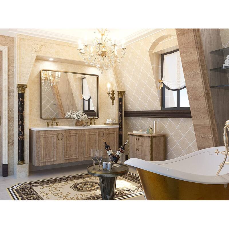 TETOTE Modern Metal Frame Wall Mounted Hanging Bathroom Vanity Mirror
