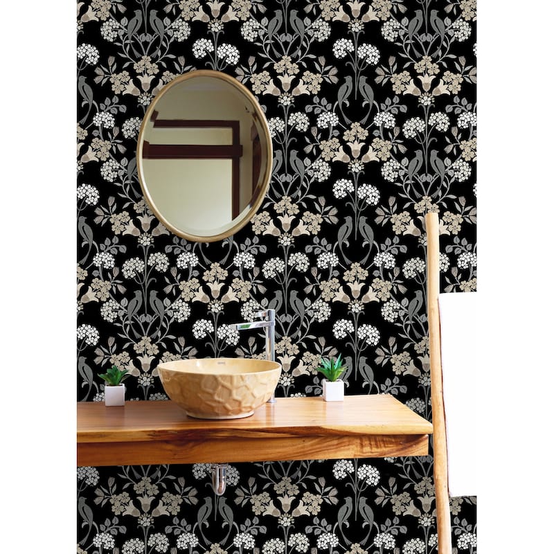 NuWallpaper Black and Neutral Meadow Song Peel and Stick Wallpaper