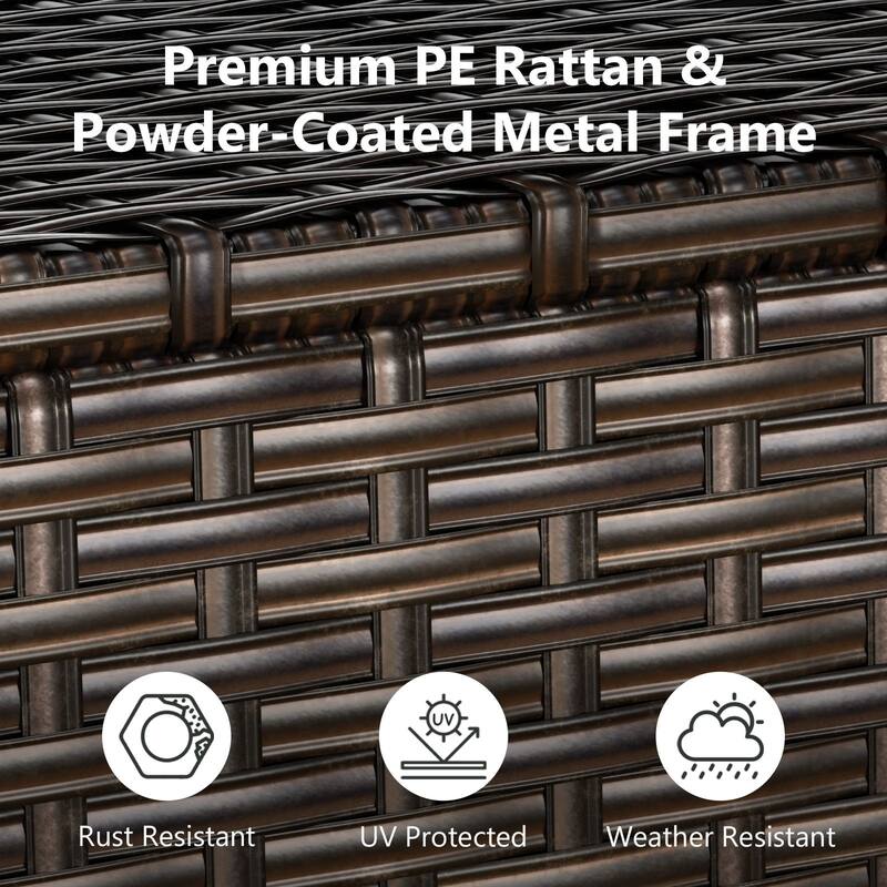 Outdoor 49.2" PE Wicker Bar Cart with Cabinet Patio Serving Cart with Tempered Glass Top