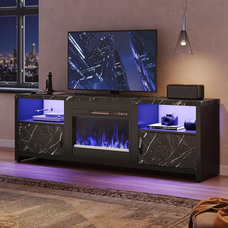 Bestier 71" Fireplace TV Stand for TVs up to 75" LED Entertainment Center with 23" Remote Control Electric Fireplace