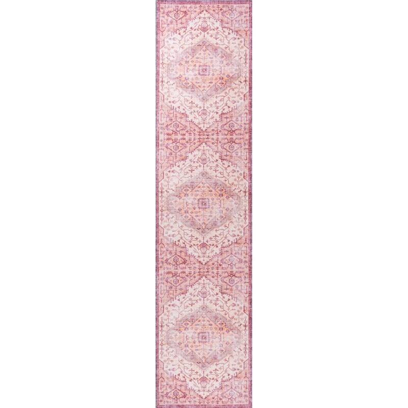 JONATHAN Y Kemer Ogee Medallion Machine Washable Area Rug - 2 X 8 - Red/Orange/Cream