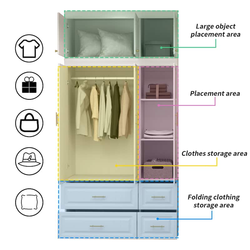 FUFU&GAGA Large Armoire Combo Wardrobes Closet Storage Cabinet White