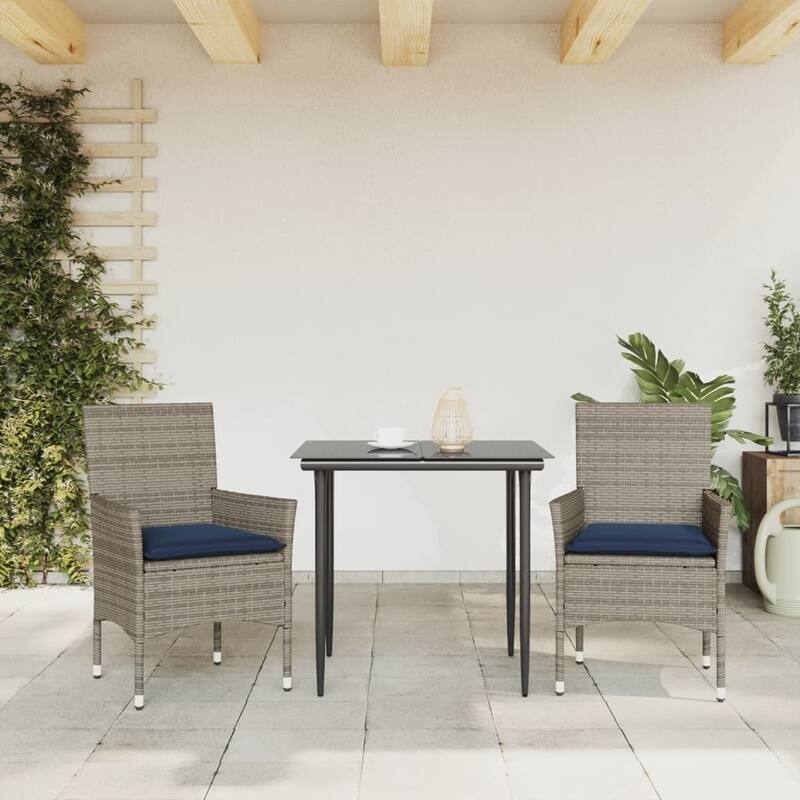 vidaXL Patio Chairs with Cushions 2 pcs Poly Rattan