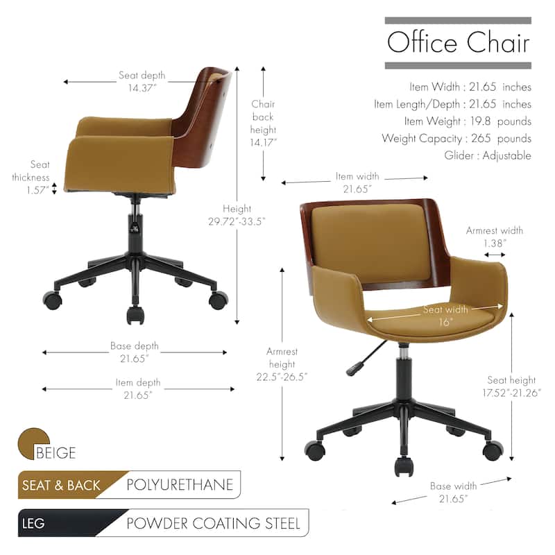 Porthos Home Brina Faux Leather Mid-Century Office Chair