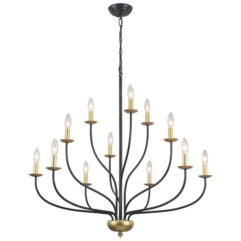 12-Light Candlestick Hanging Linear Chandelier Lighting 3-Tier Ceiling Light Fixture for Kitchen Island