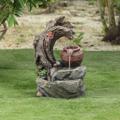Resin Tree and Rock Outdoor Fountain - 23.6" H x 15.75" W x 13.8" D