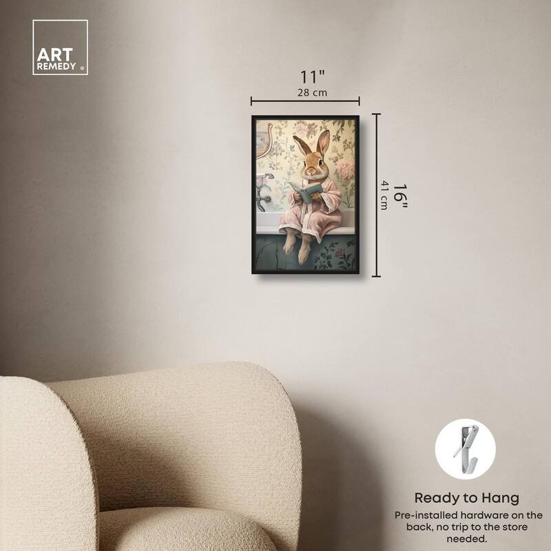 Bunny Bibliophile Bathing Canvas by Art Remedy