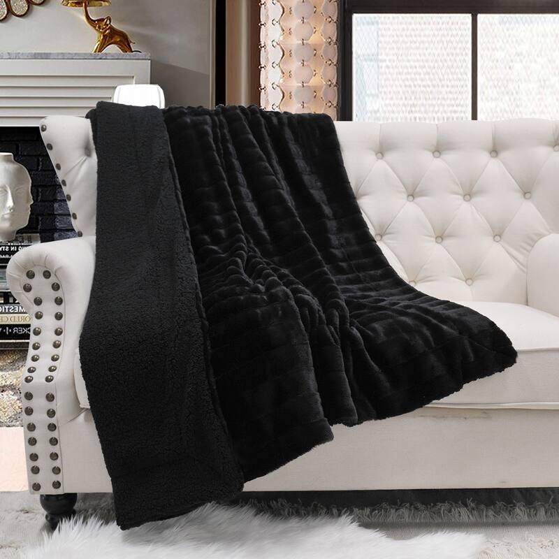 Solid Color SuperMink FauxFur Throw - 60" x 80" - Jet Black