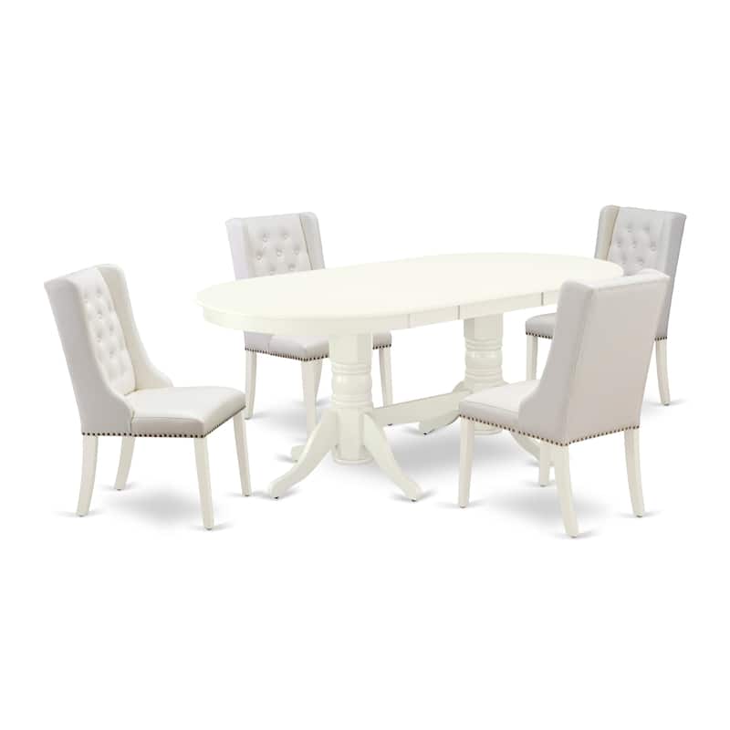 East West Furniture Dining Table Set- an Oval Kitchen Table and Light grey Faux Leather Chairs, Linen White(Pieces Options)