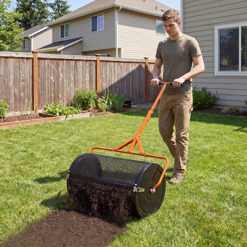 Gymax 24'' Compost Spreader w/ Height-Adjustable T-Shaped Handle for