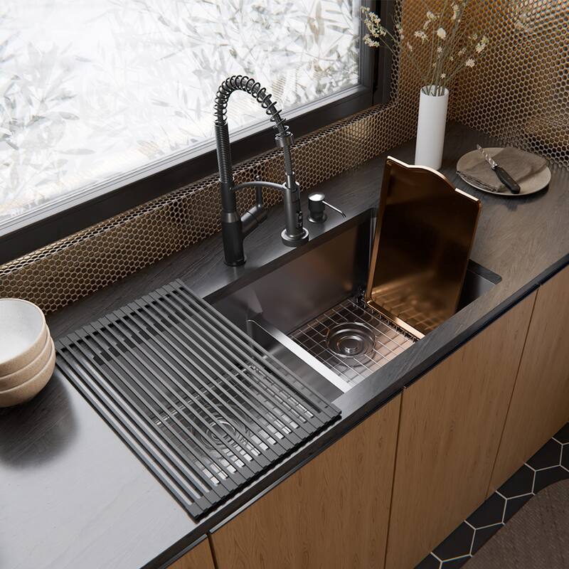 Karran Fusion Undermount 33-in x 18-1/4-in Stainless Steel Double Equal Bowl Kitchen Sink