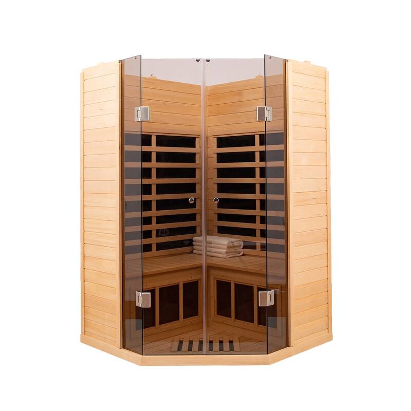 2-Person Corner Sauna with LCD Display, Touch Control, APP Control, Bluetooth and LED reading lights - 47" x 26" x 76"