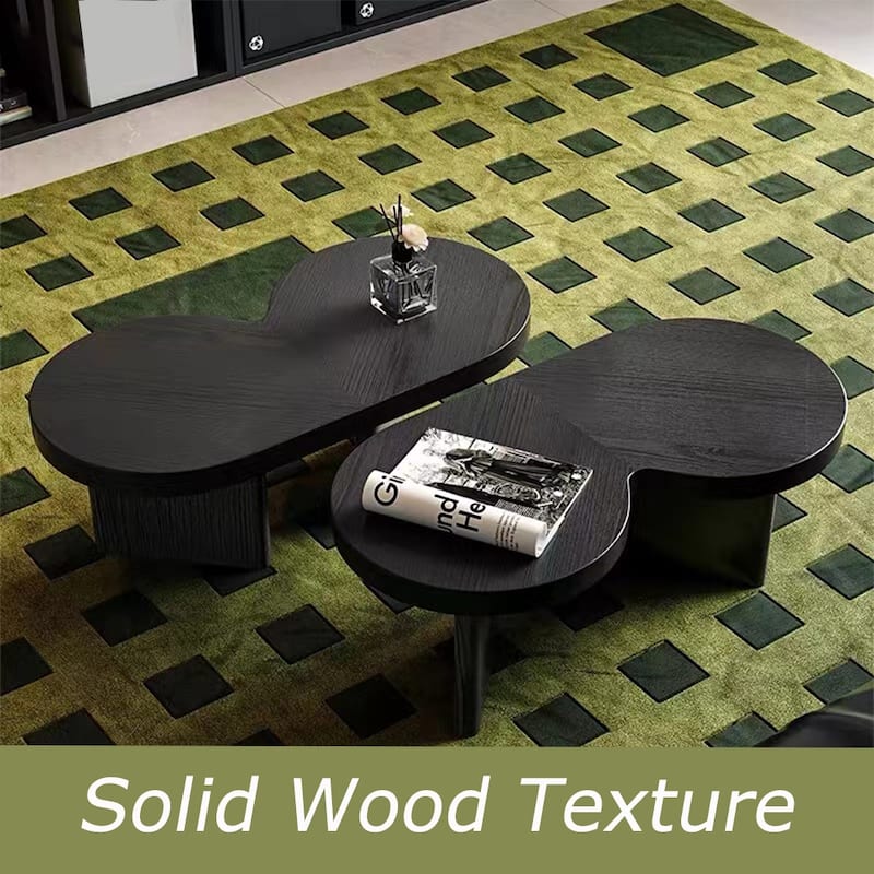 Modern Wood Coffee table, Mid Century Wood Side Table for Living Room, 2 Pieces