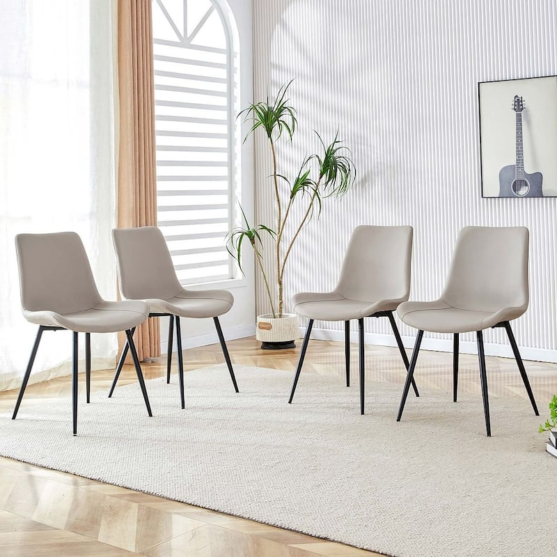 Modern Dining Room Kitchen Dining Chair with Black Metal Legs - Set of 4 - Light Gray