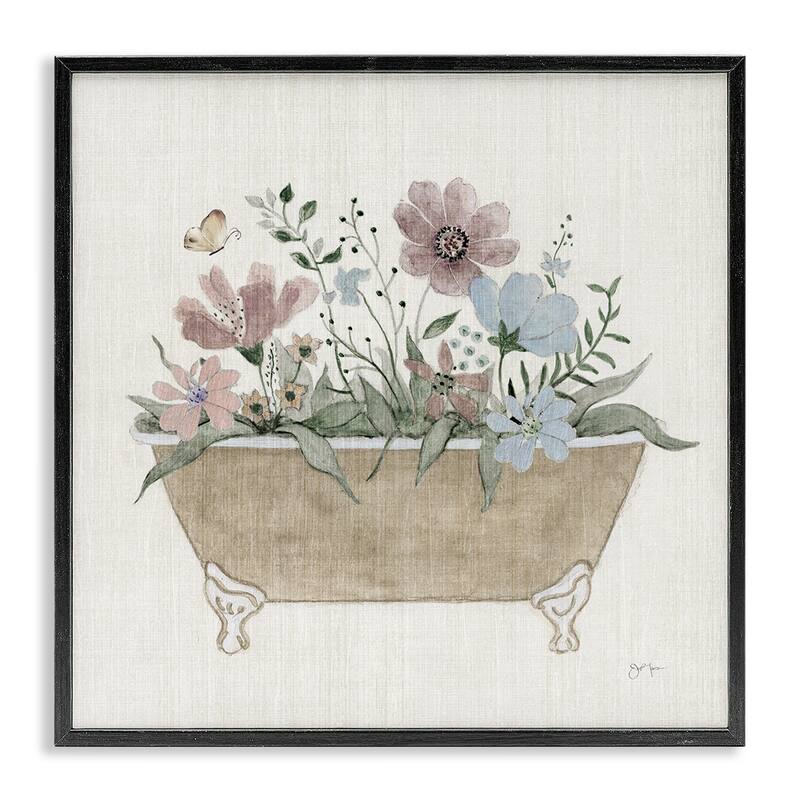 Stupell Cottage Florals in Bathtub Framed Giclee Art Design By Janet Tava - 17 x 17 - Black